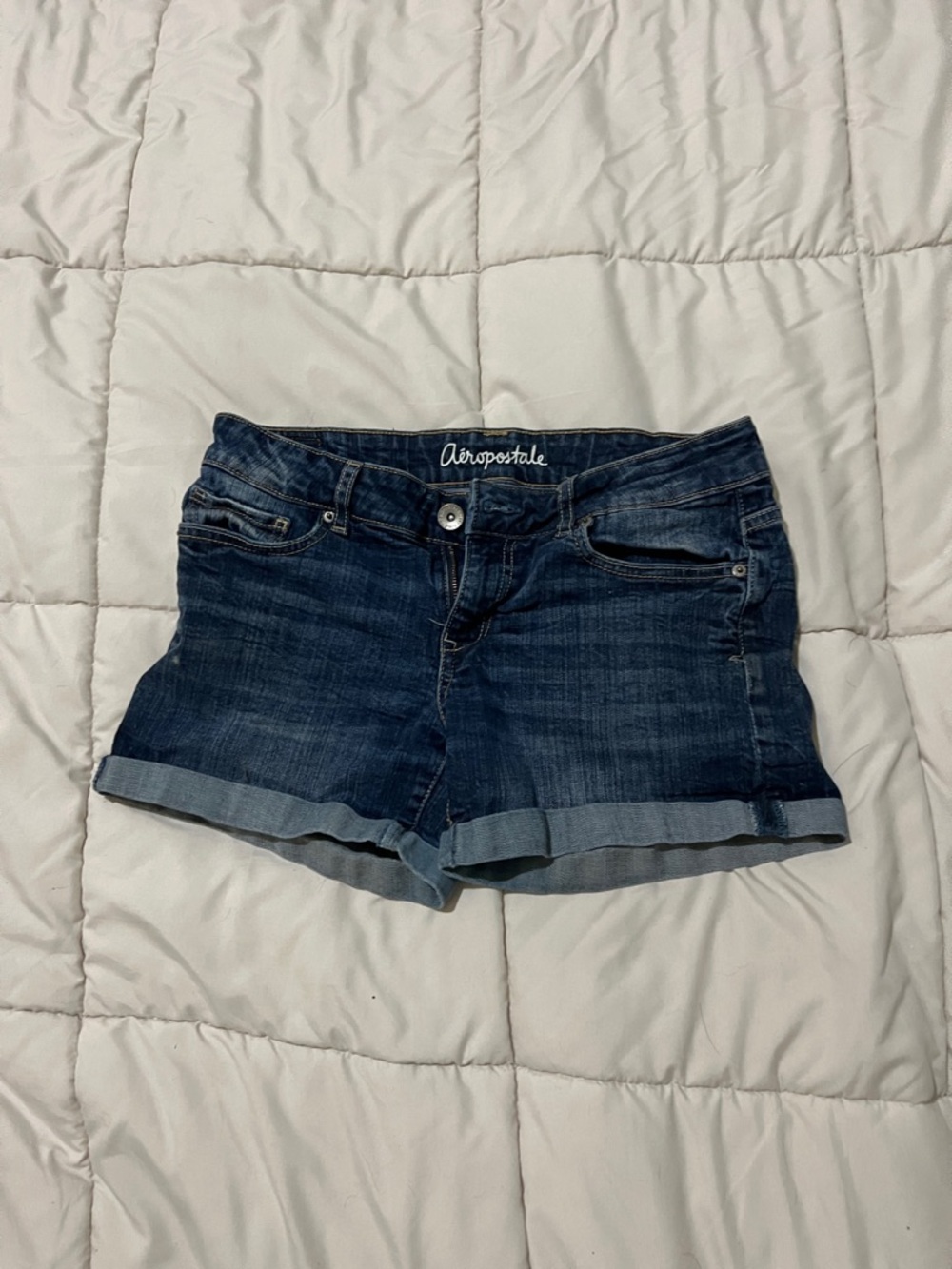 Aeropostale Women's Dark Indigo Rolled Cuff Denim Shorts